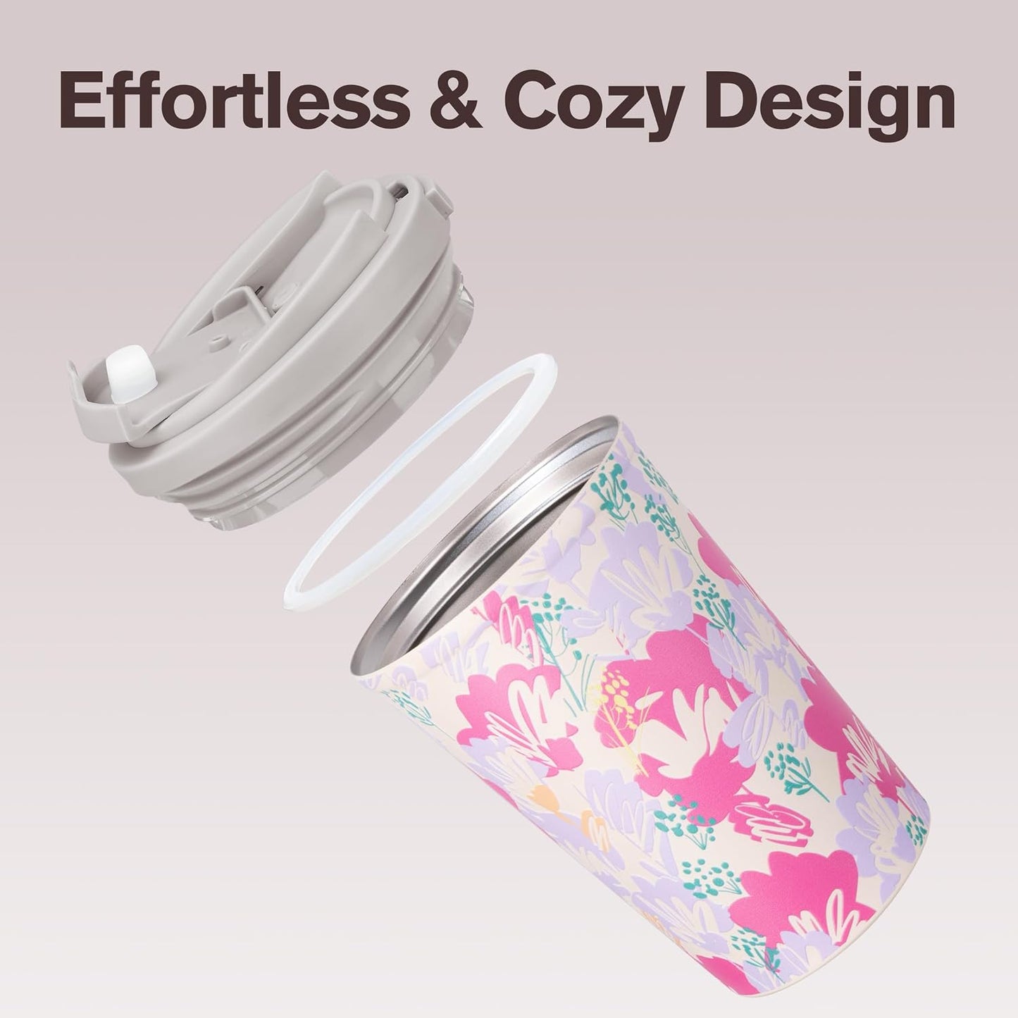 13oz Insulated Travel Coffee Mug, Hot & Iced Coffee Cups with Lids, White | 100% Leak Proof, Stainless Steel Vacuum Insulated, Cup holder Friendly, One-Touch Open, To Go, Reusable, Coffee Tumbler