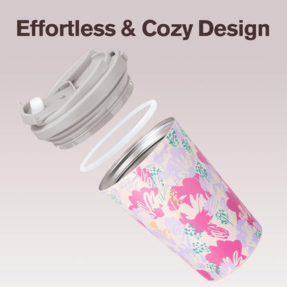 13oz Insulated Travel Coffee Mug, Hot & Iced Coffee Cups with Lids, White | 100% Leak Proof, Stainless Steel Vacuum Insulated, Cup holder Friendly, One-Touch Open, To Go, Reusable, Coffee Tumbler