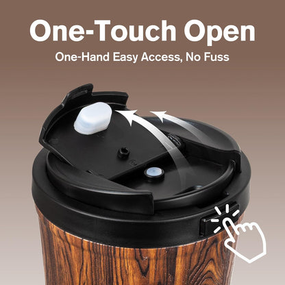 13oz Insulated Travel Coffee Mug, Hot & Iced Coffee Cups with Lids, White | 100% Leak Proof, Stainless Steel Vacuum Insulated, Cup holder Friendly, One-Touch Open, To Go, Reusable, Coffee Tumbler