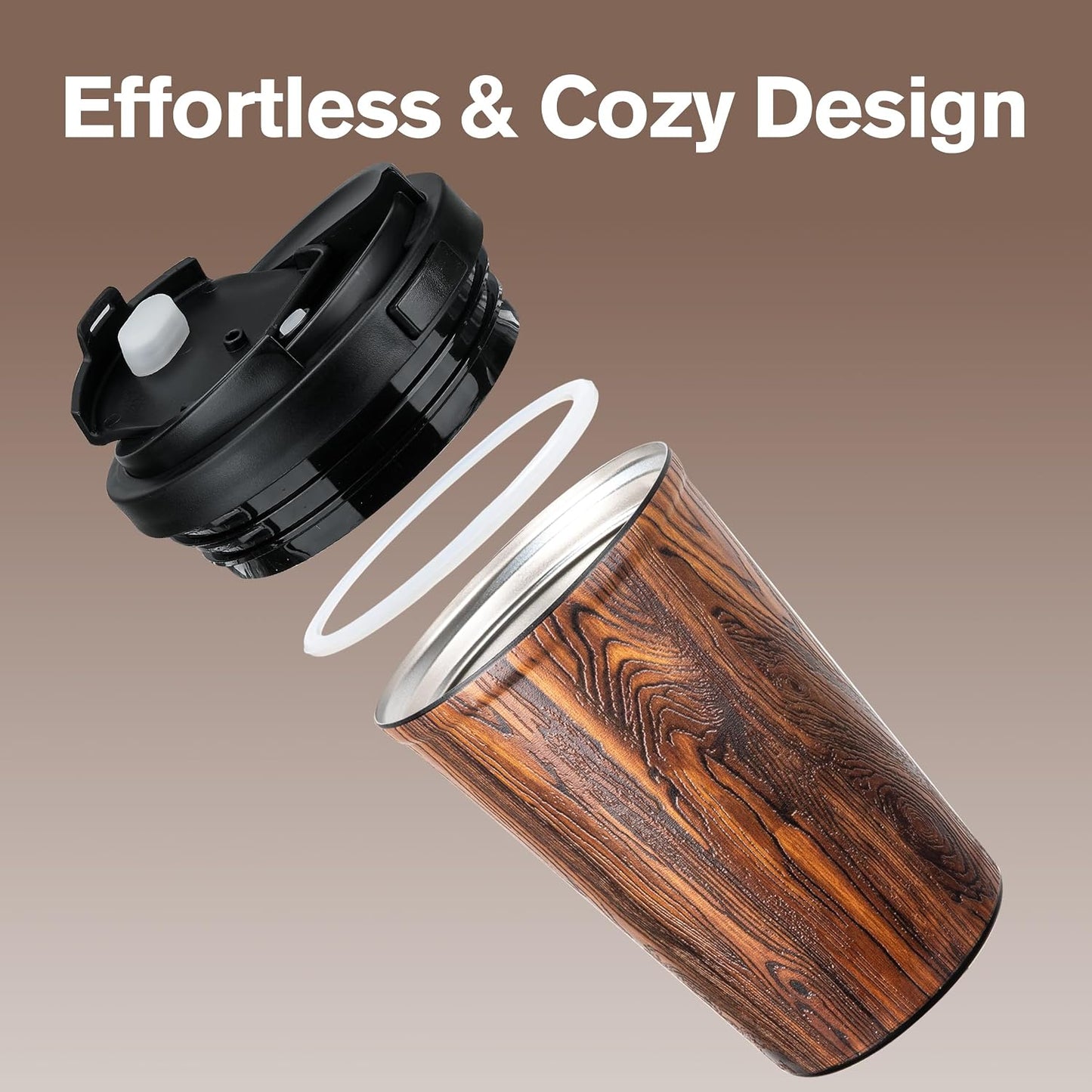 13oz Insulated Travel Coffee Mug, Hot & Iced Coffee Cups with Lids, White | 100% Leak Proof, Stainless Steel Vacuum Insulated, Cup holder Friendly, One-Touch Open, To Go, Reusable, Coffee Tumbler