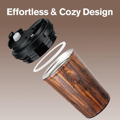 13oz Insulated Travel Coffee Mug, Hot & Iced Coffee Cups with Lids, White | 100% Leak Proof, Stainless Steel Vacuum Insulated, Cup holder Friendly, One-Touch Open, To Go, Reusable, Coffee Tumbler