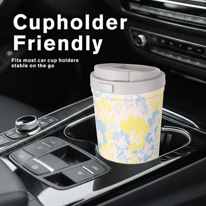 13oz Insulated Travel Coffee Mug, Hot & Iced Coffee Cups with Lids, White | 100% Leak Proof, Stainless Steel Vacuum Insulated, Cup holder Friendly, One-Touch Open, To Go, Reusable, Coffee Tumbler