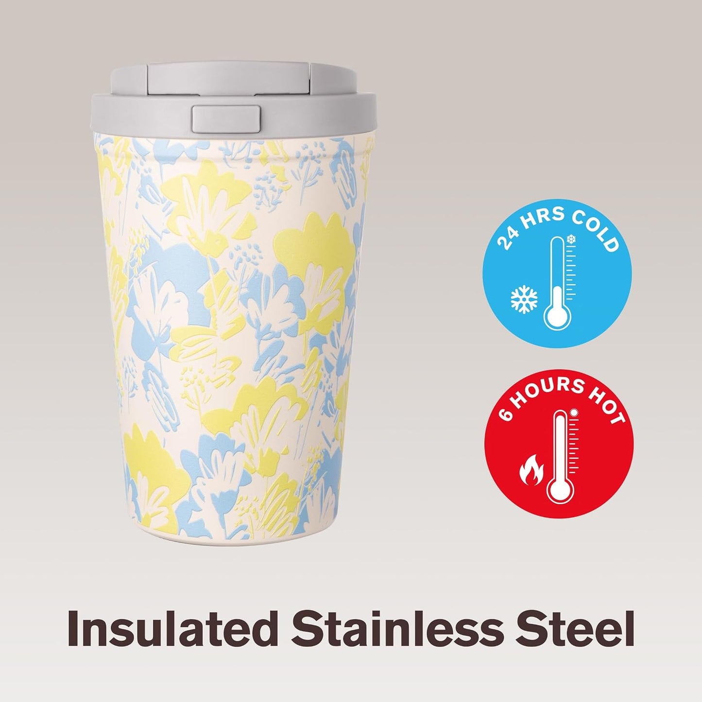 13oz Insulated Travel Coffee Mug, Hot & Iced Coffee Cups with Lids, White | 100% Leak Proof, Stainless Steel Vacuum Insulated, Cup holder Friendly, One-Touch Open, To Go, Reusable, Coffee Tumbler