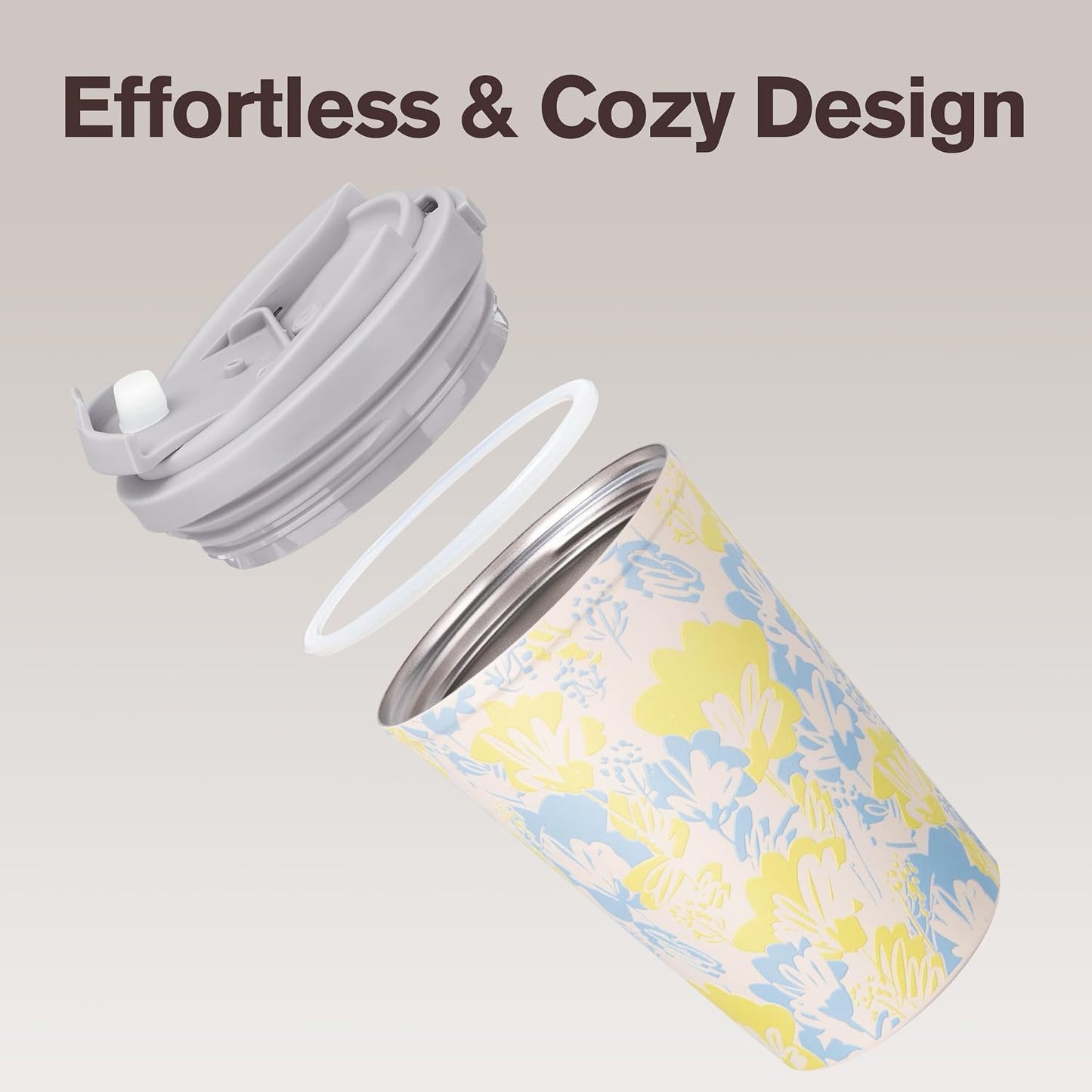 13oz Insulated Travel Coffee Mug, Hot & Iced Coffee Cups with Lids, White | 100% Leak Proof, Stainless Steel Vacuum Insulated, Cup holder Friendly, One-Touch Open, To Go, Reusable, Coffee Tumbler