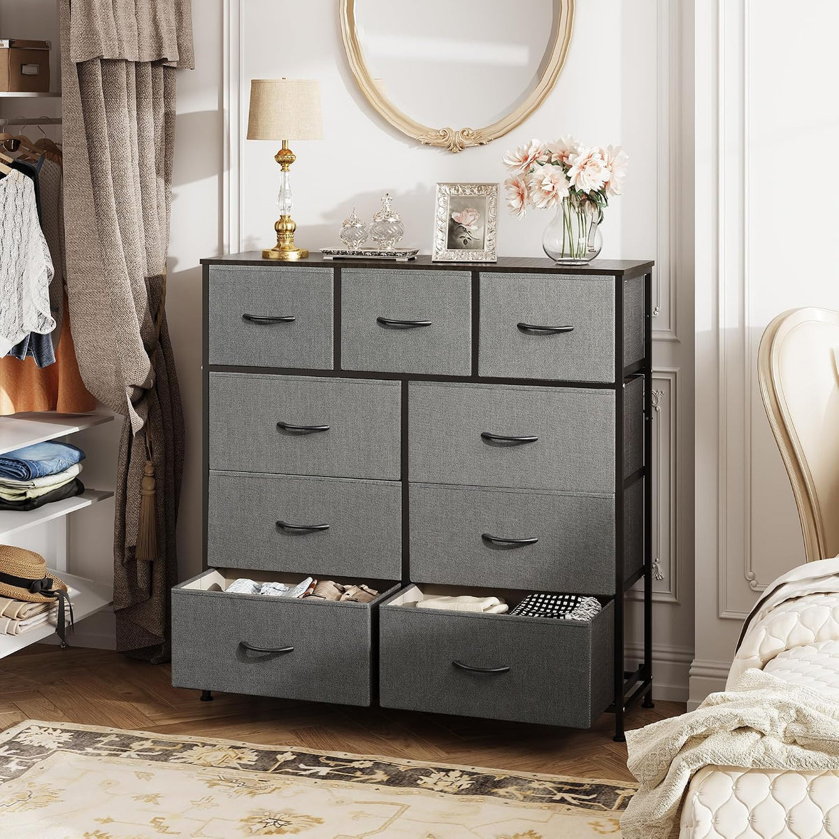Tall Dresser for Bedroom, 9 Drawer Chest of Drawers, White