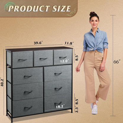 Tall Dresser for Bedroom, 9 Drawer Chest of Drawers, White