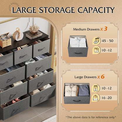 Tall Dresser for Bedroom, 9 Drawer Chest of Drawers, White