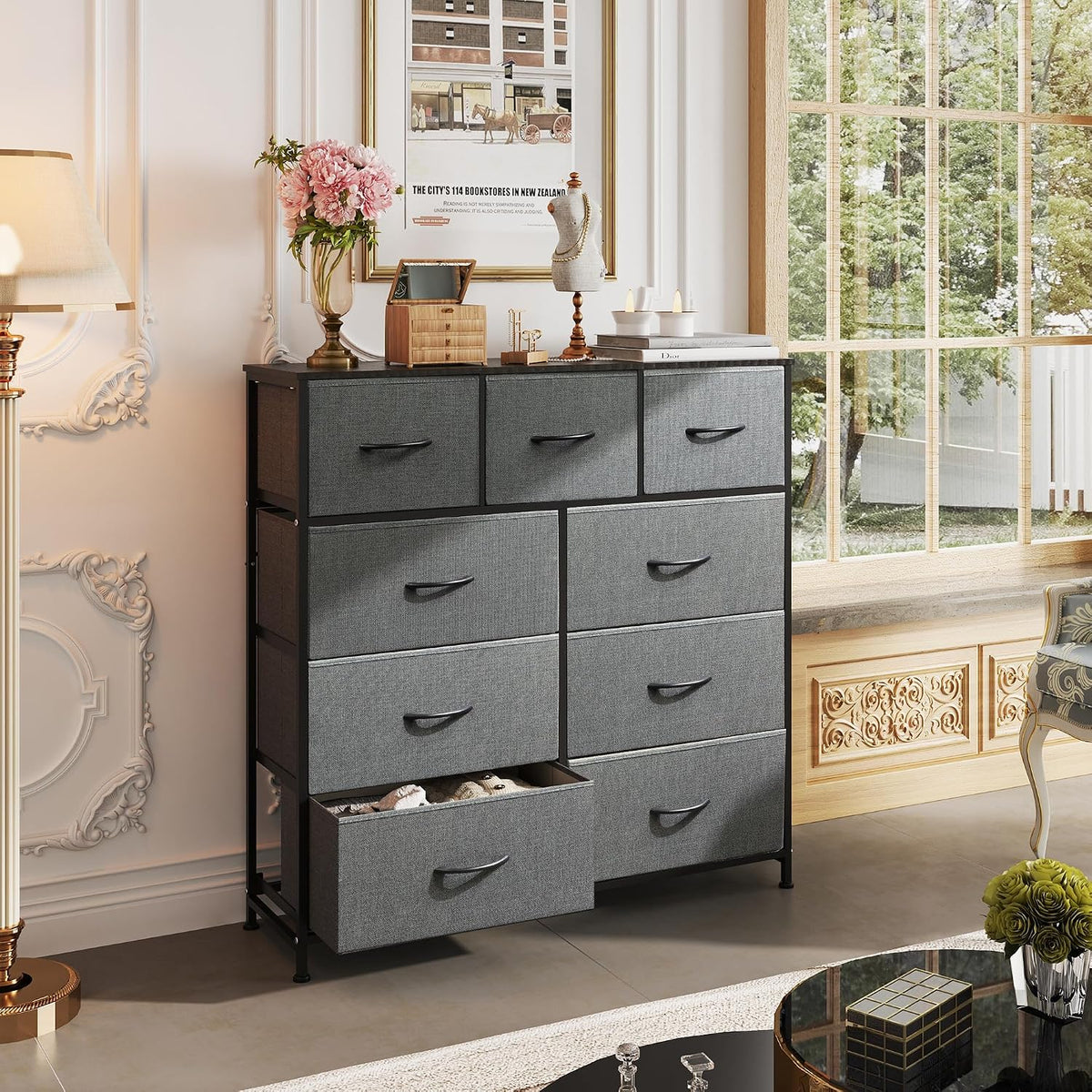 Tall Dresser for Bedroom, 9 Drawer Chest of Drawers, White