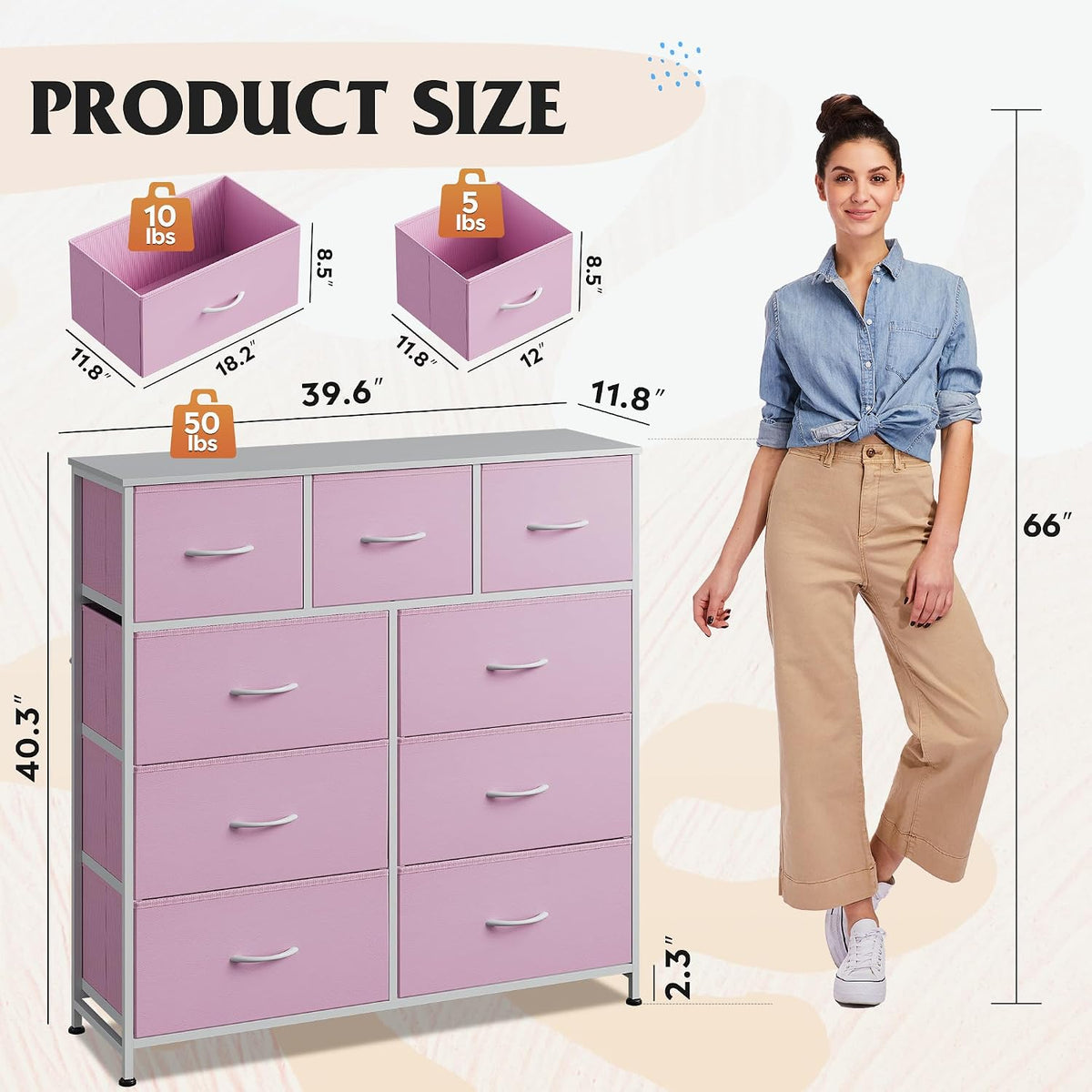 Tall Dresser for Bedroom, 9 Drawer Chest of Drawers, White