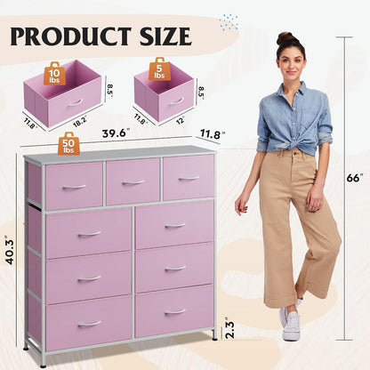 Tall Dresser for Bedroom, 9 Drawer Chest of Drawers, White