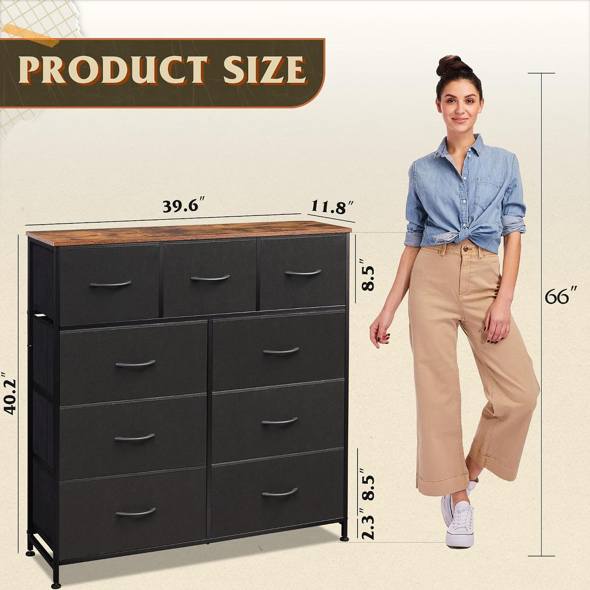 Tall Dresser for Bedroom, 9 Drawer Chest of Drawers, White