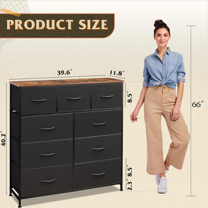 Tall Dresser for Bedroom, 9 Drawer Chest of Drawers, White
