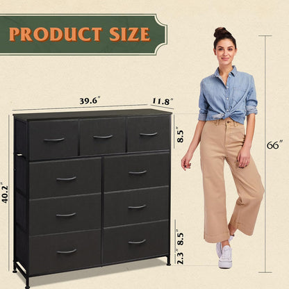 Tall Dresser for Bedroom, 9 Drawer Chest of Drawers, White