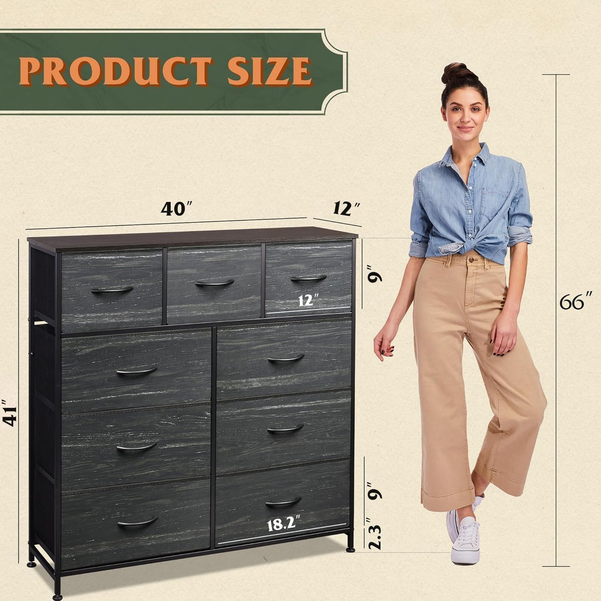 Tall Dresser for Bedroom, 9 Drawer Chest of Drawers, White