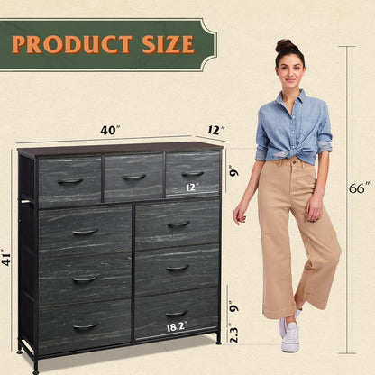 Tall Dresser for Bedroom, 9 Drawer Chest of Drawers, White