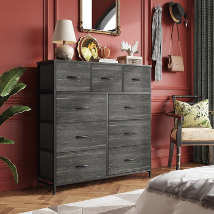 Tall Dresser for Bedroom, 9 Drawer Chest of Drawers, White