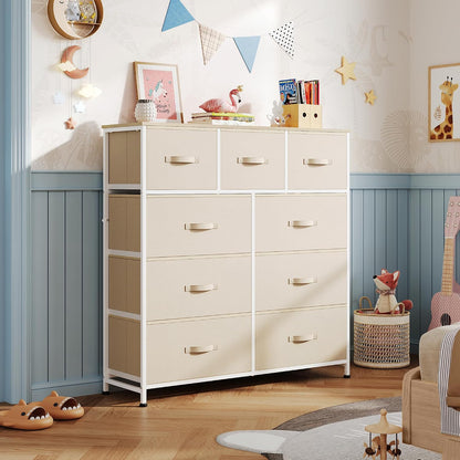 Tall Dresser for Bedroom, 9 Drawer Chest of Drawers, White