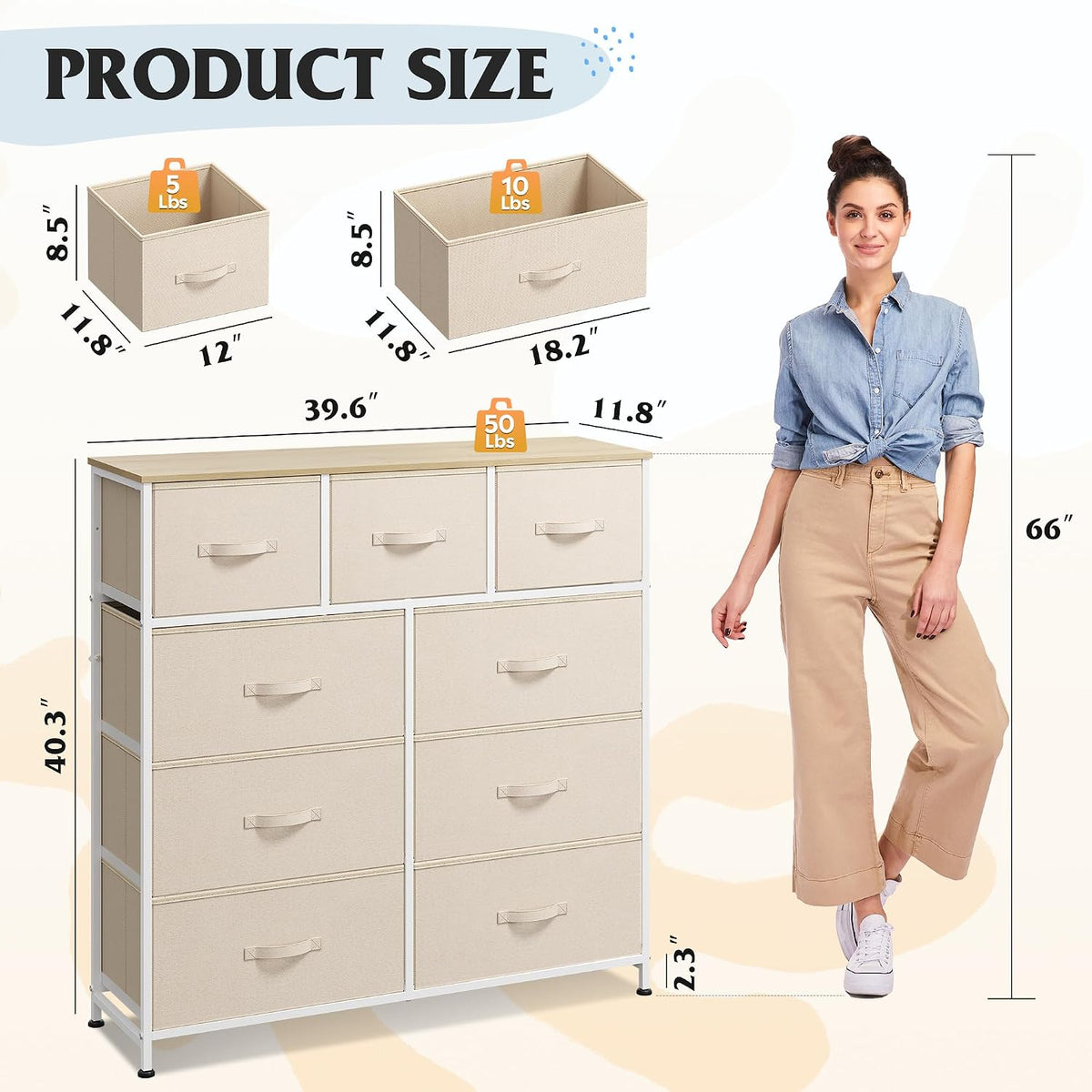Tall Dresser for Bedroom, 9 Drawer Chest of Drawers, White