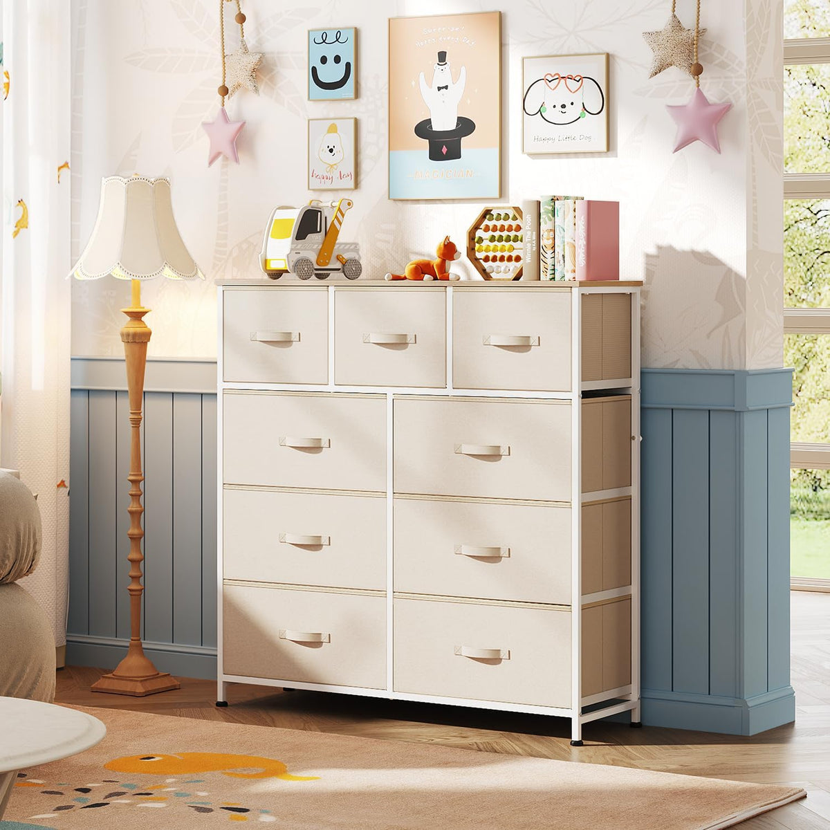 Tall Dresser for Bedroom, 9 Drawer Chest of Drawers, White