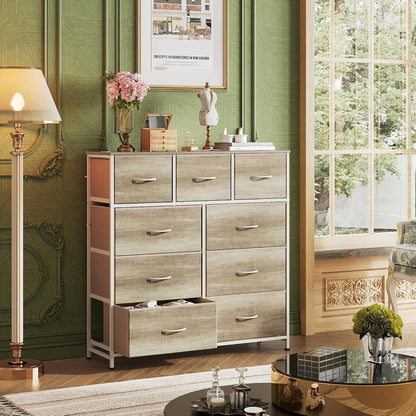 Tall Dresser for Bedroom, 9 Drawer Chest of Drawers, White