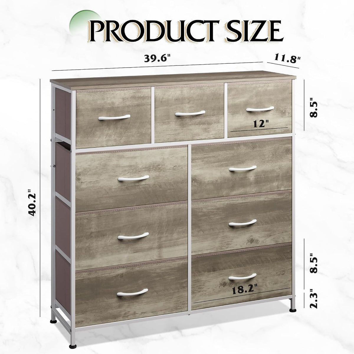 Tall Dresser for Bedroom, 9 Drawer Chest of Drawers, White