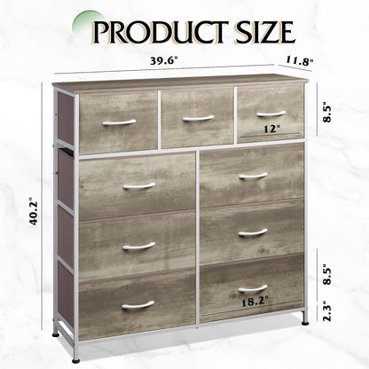 Tall Dresser for Bedroom, 9 Drawer Chest of Drawers, White
