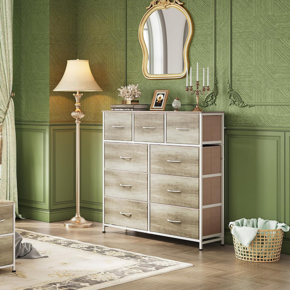 Tall Dresser for Bedroom, 9 Drawer Chest of Drawers, White
