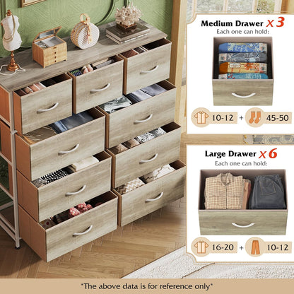 Tall Dresser for Bedroom, 9 Drawer Chest of Drawers, White