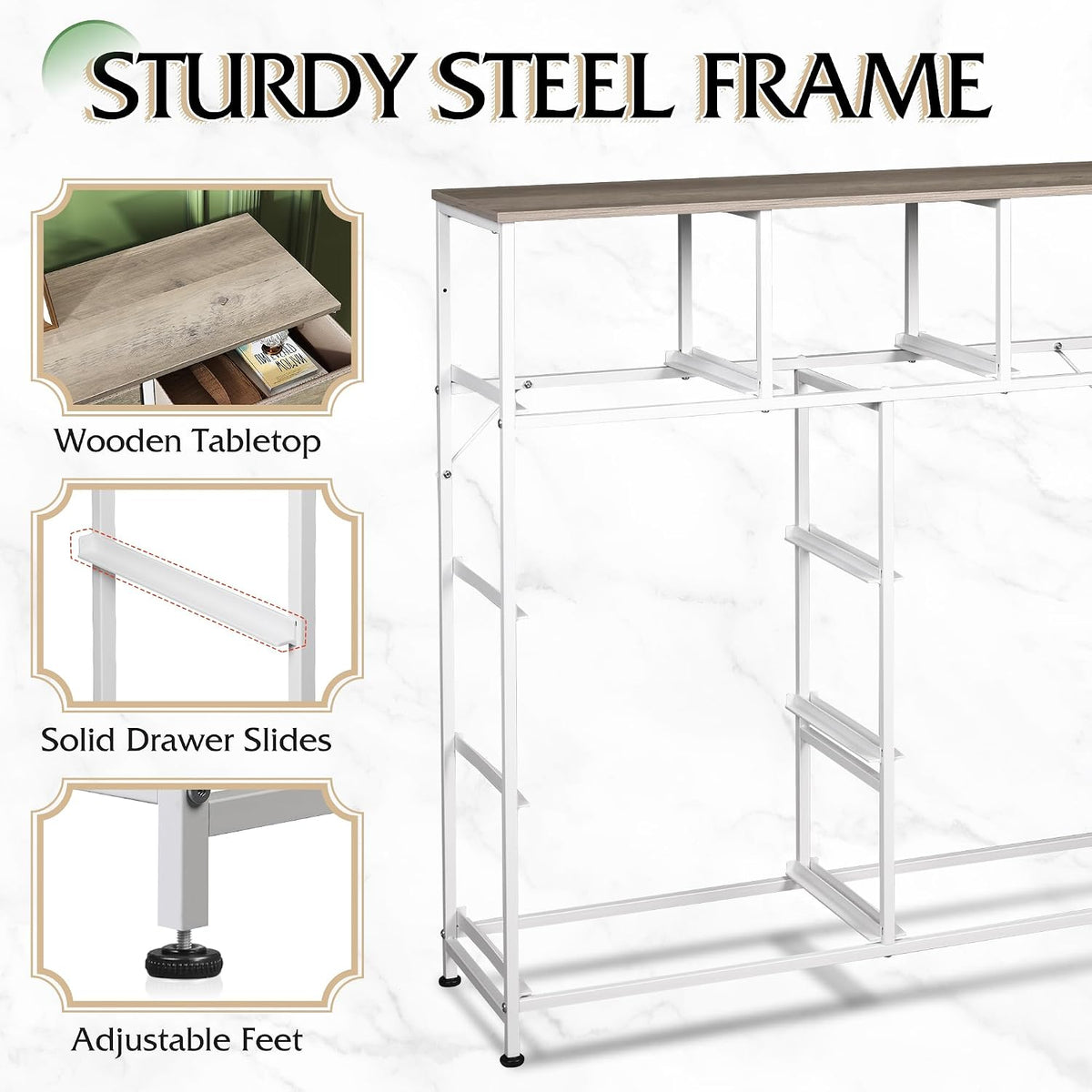 Tall Dresser for Bedroom, 9 Drawer Chest of Drawers, White