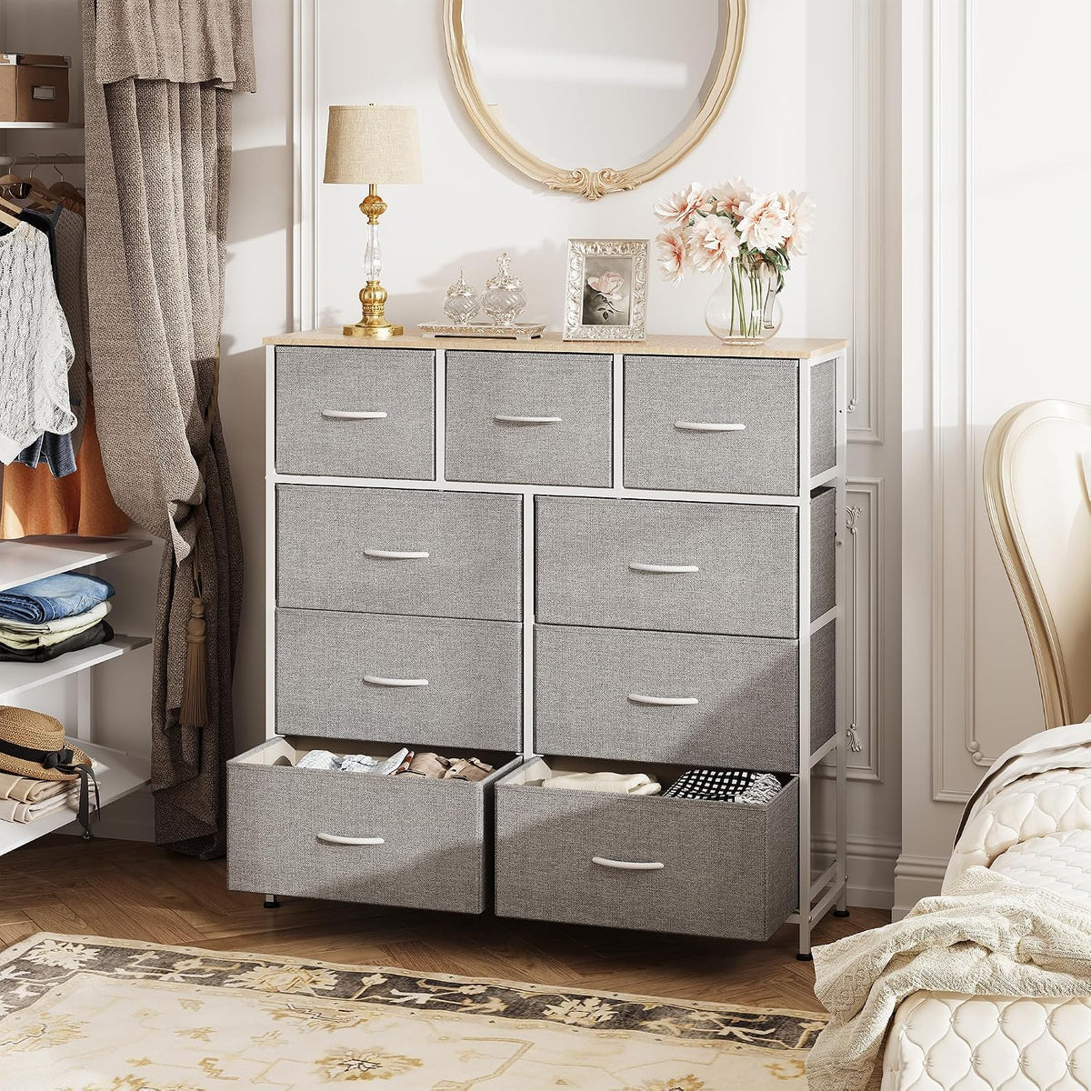 Tall Dresser for Bedroom, 9 Drawer Chest of Drawers, White
