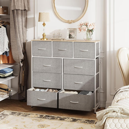 Tall Dresser for Bedroom, 9 Drawer Chest of Drawers, White