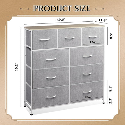 Tall Dresser for Bedroom, 9 Drawer Chest of Drawers, White