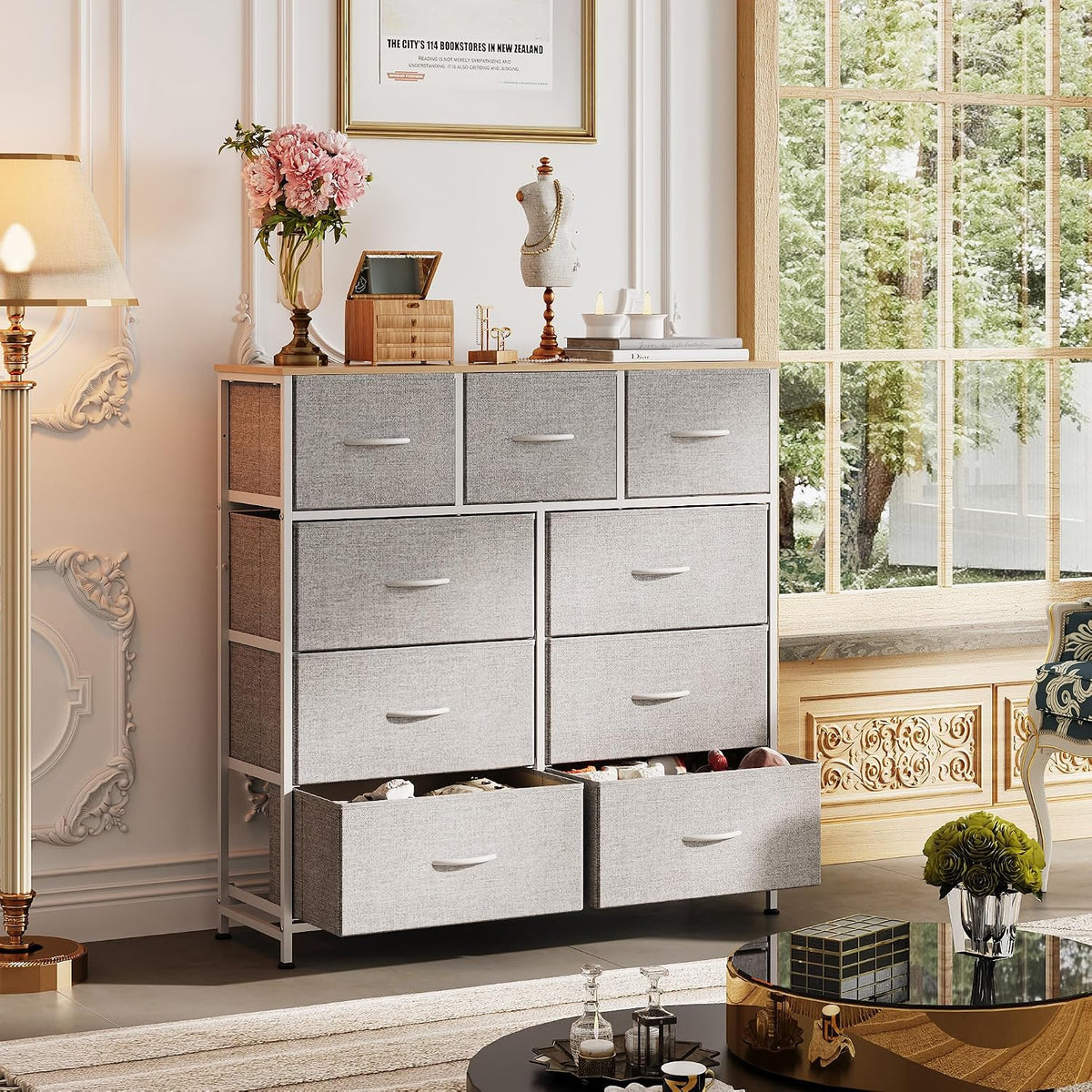 Tall Dresser for Bedroom, 9 Drawer Chest of Drawers, White