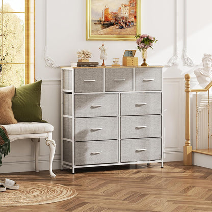 Tall Dresser for Bedroom, 9 Drawer Chest of Drawers, White