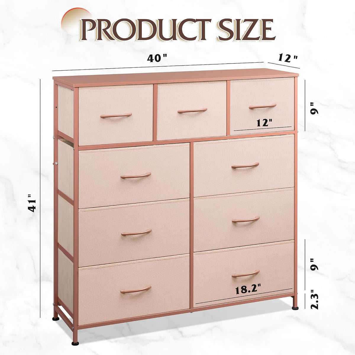 Tall Dresser for Bedroom, 9 Drawer Chest of Drawers, White