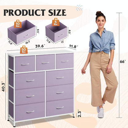 Tall Dresser for Bedroom, 9 Drawer Chest of Drawers, White