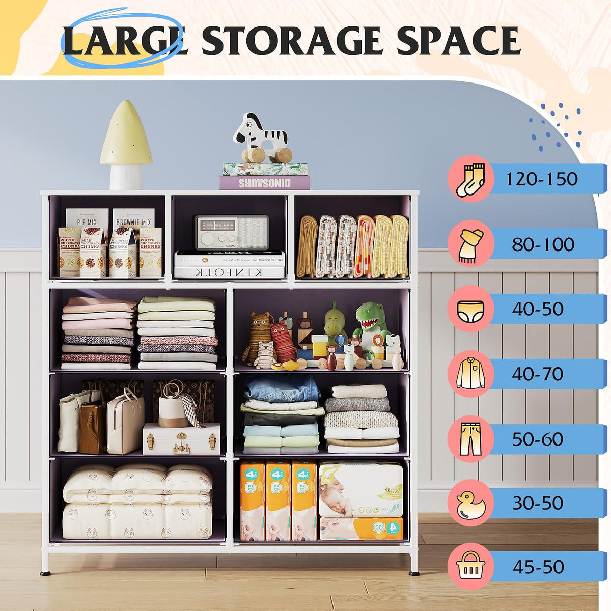 Tall Dresser for Bedroom, 9 Drawer Chest of Drawers, White