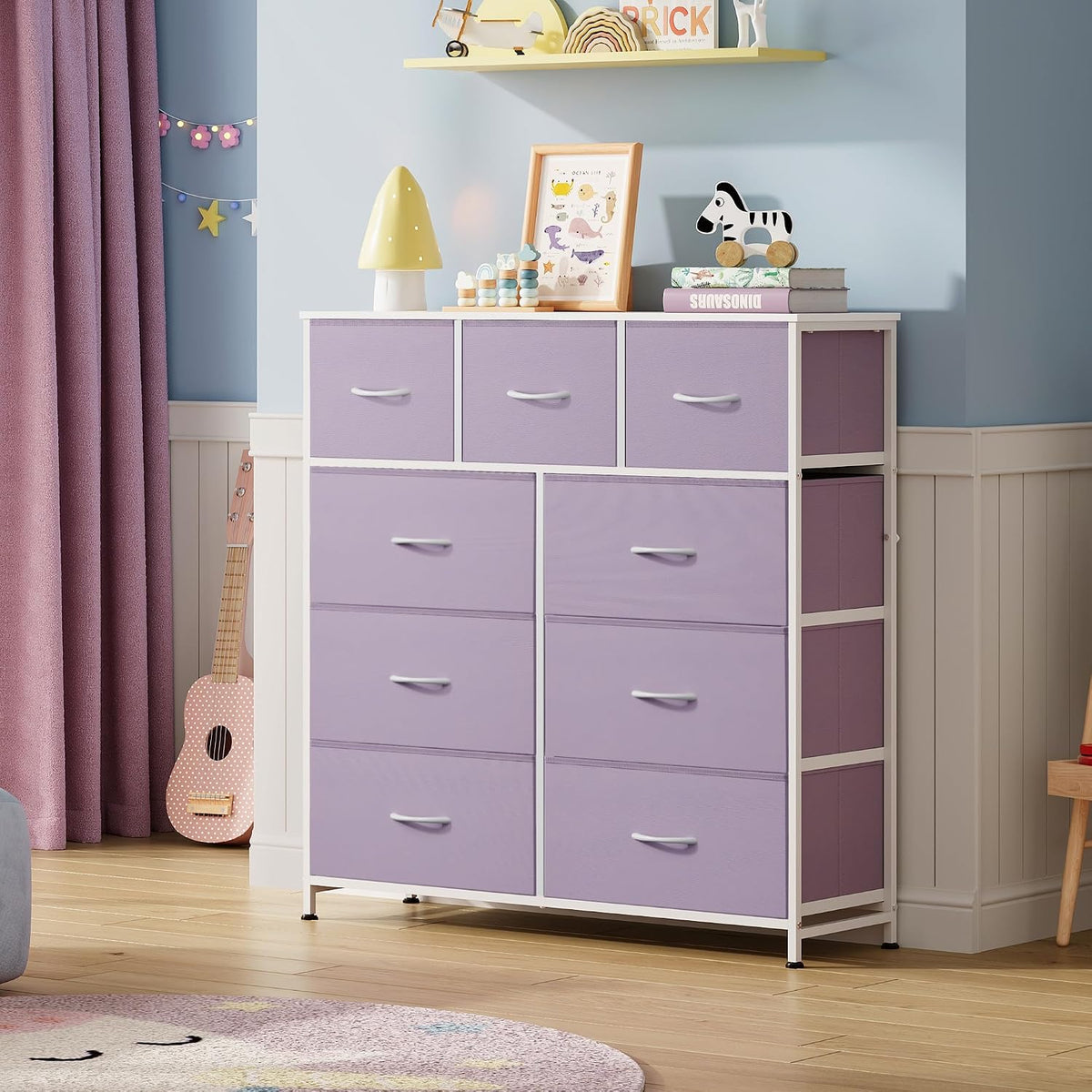 Tall Dresser for Bedroom, 9 Drawer Chest of Drawers, White