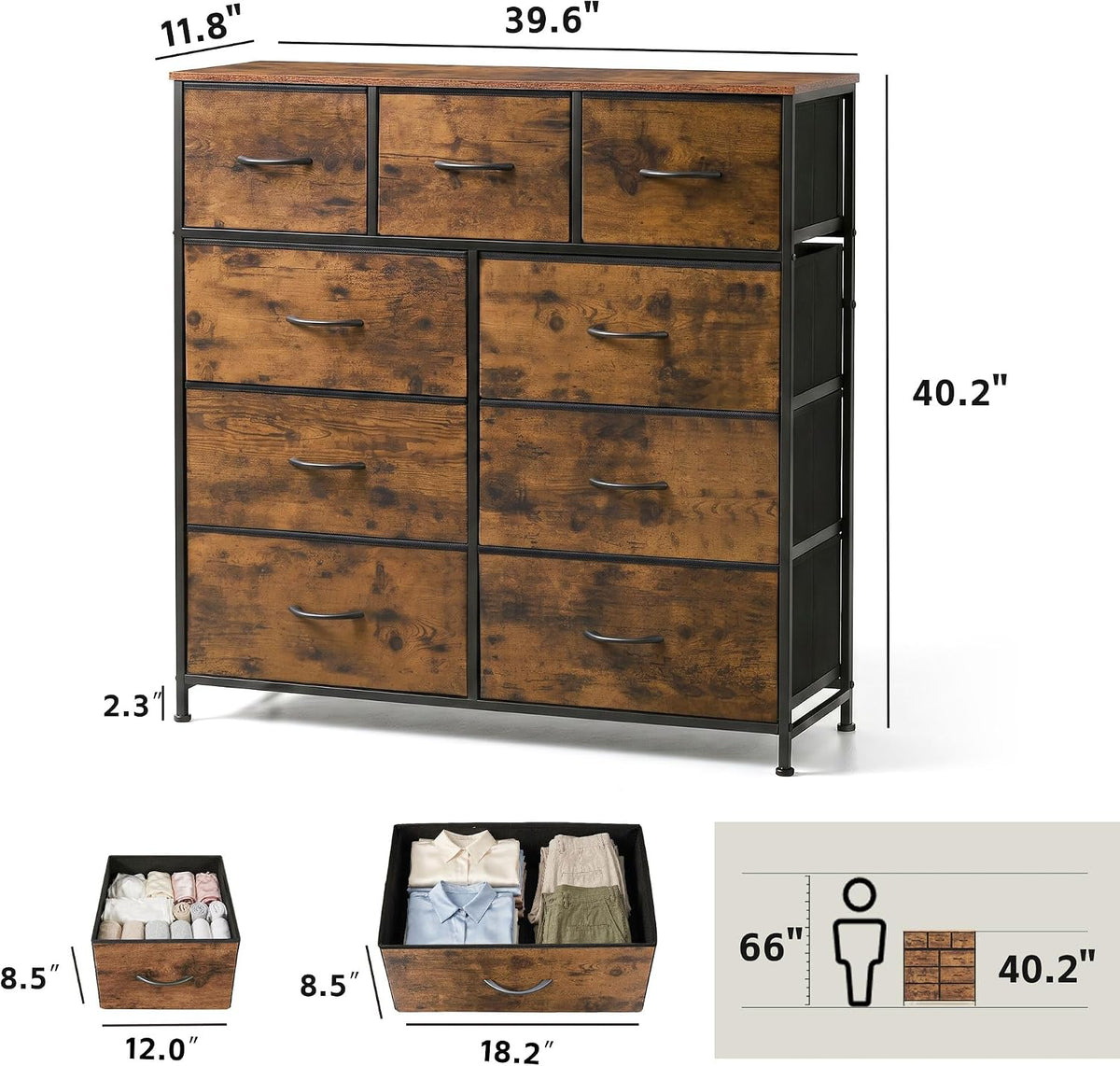 Tall Dresser for Bedroom, 9 Drawer Chest of Drawers, White