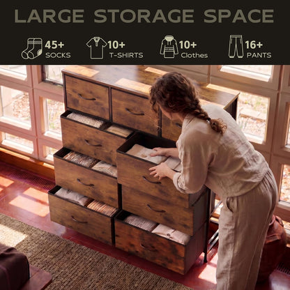 Tall Dresser for Bedroom, 9 Drawer Chest of Drawers, White