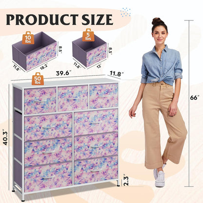 Tall Dresser for Bedroom, 9 Drawer Chest of Drawers, White