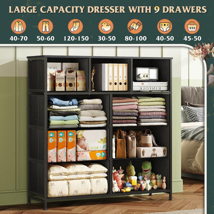 Tall Dresser for Bedroom, 9 Drawer Chest of Drawers, White