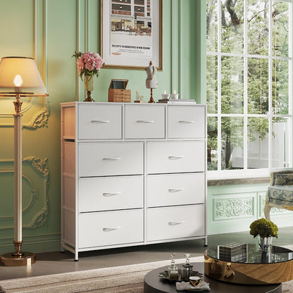 Tall Dresser for Bedroom, 9 Drawer Chest of Drawers, White