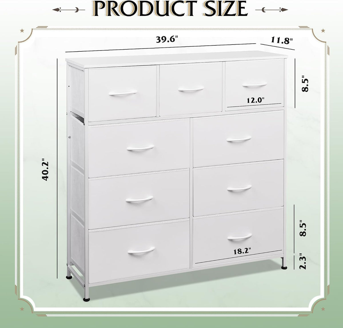 Tall Dresser for Bedroom, 9 Drawer Chest of Drawers, White