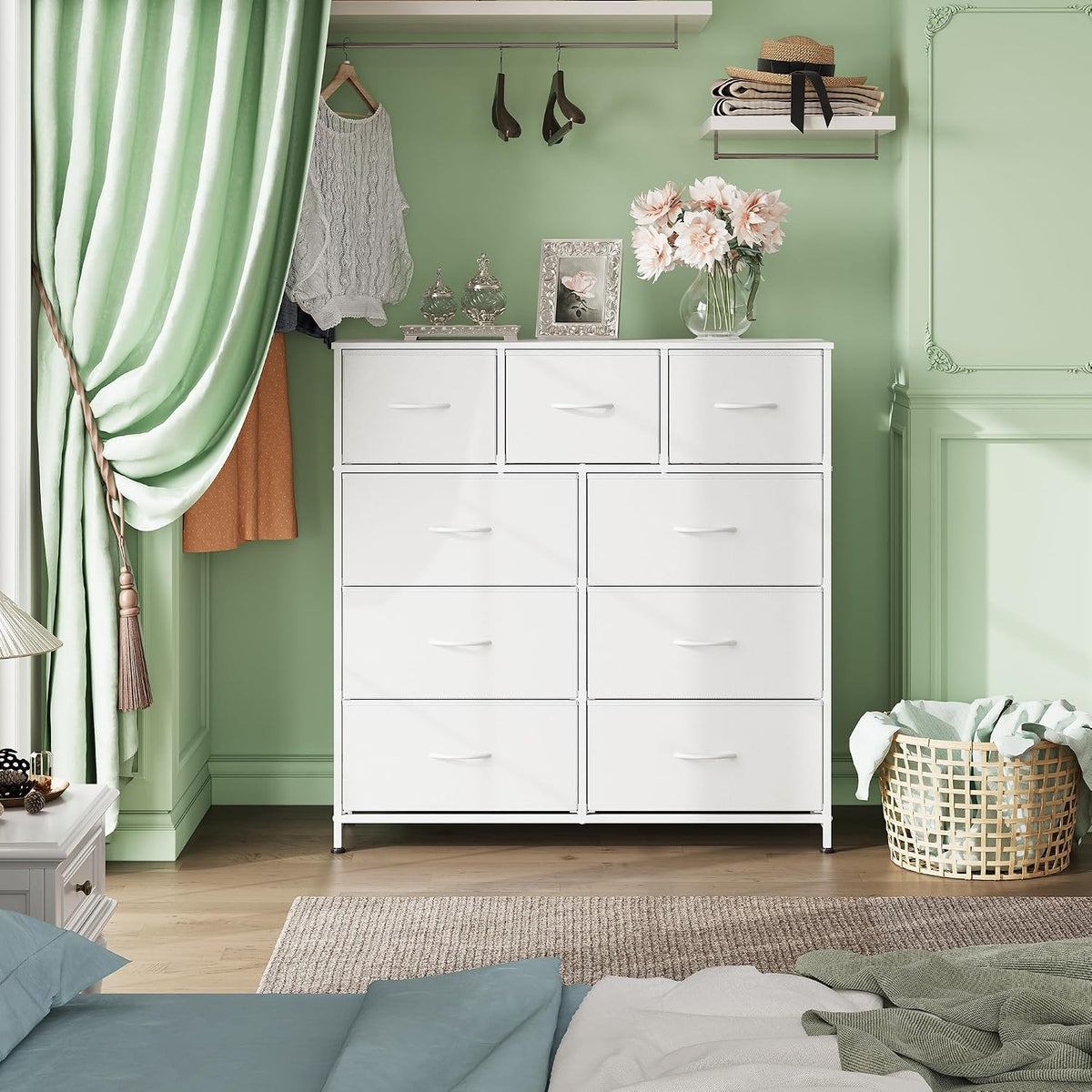 Tall Dresser for Bedroom, 9 Drawer Chest of Drawers, White