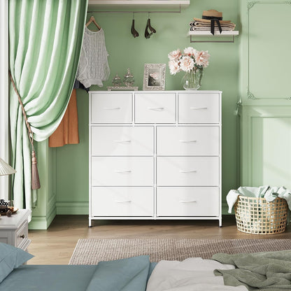 Tall Dresser for Bedroom, 9 Drawer Chest of Drawers, White