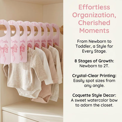 8 Pcs Pink Bow Closet Dividers for Baby Clothes Nursery Organizer