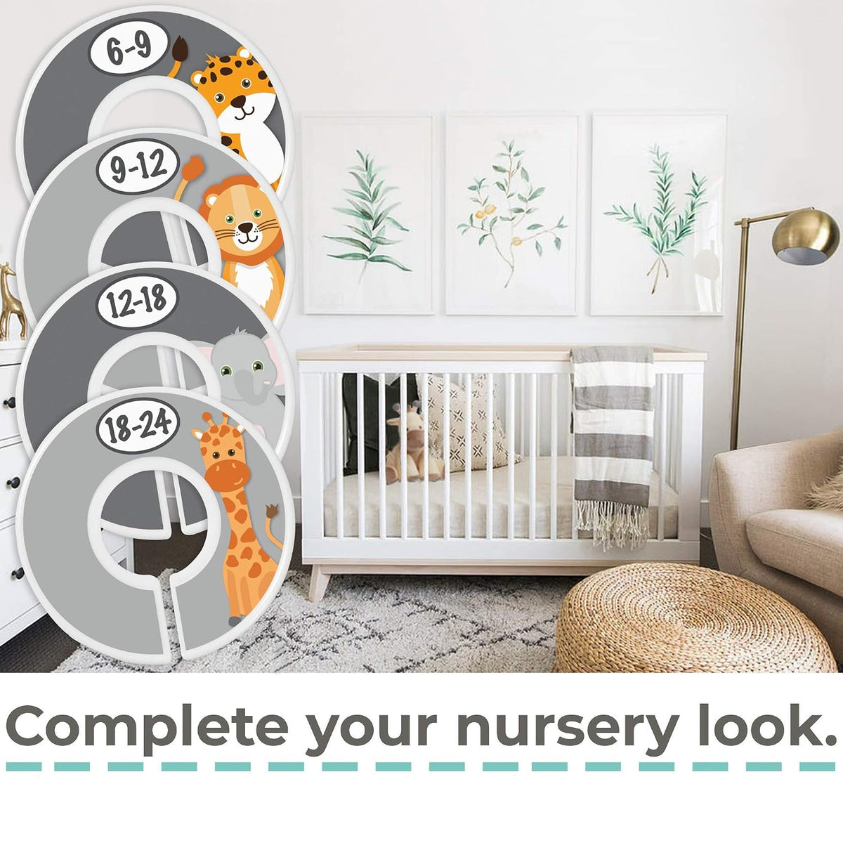 7 Pack Baby Closet Size Dividers for Baby Clothes, Safari [White]