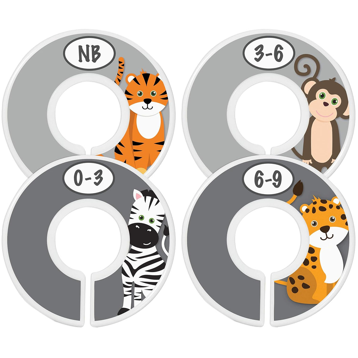 7 Pack Baby Closet Size Dividers for Baby Clothes, Safari [White]