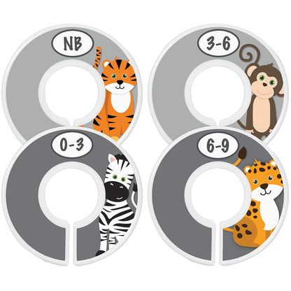 7 Pack Baby Closet Size Dividers for Baby Clothes, Safari [White]
